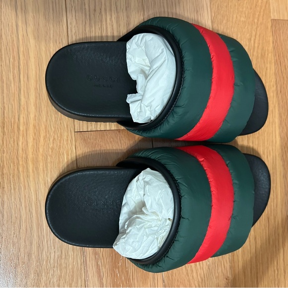 Gucci nylon puffer slides green and red stripes (size 6/ 36) - Picture 8 of 9